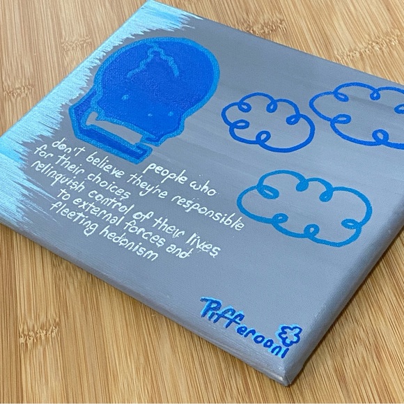 Original CONTROL cute skull clouds truism poetry painting - Picture 4 of 4